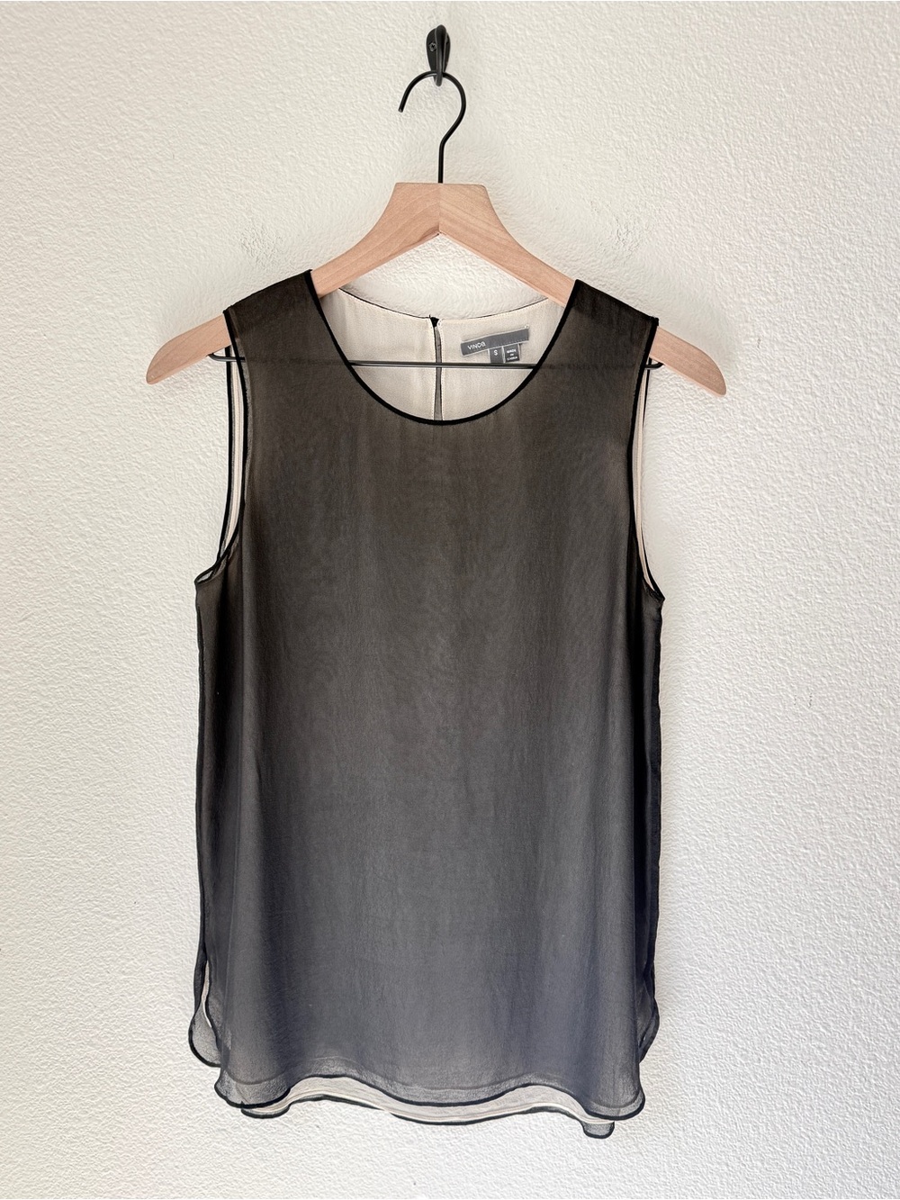 Vince Black and Cream Sheer Silk Chiffon Sleeveless double-layer Top - Small